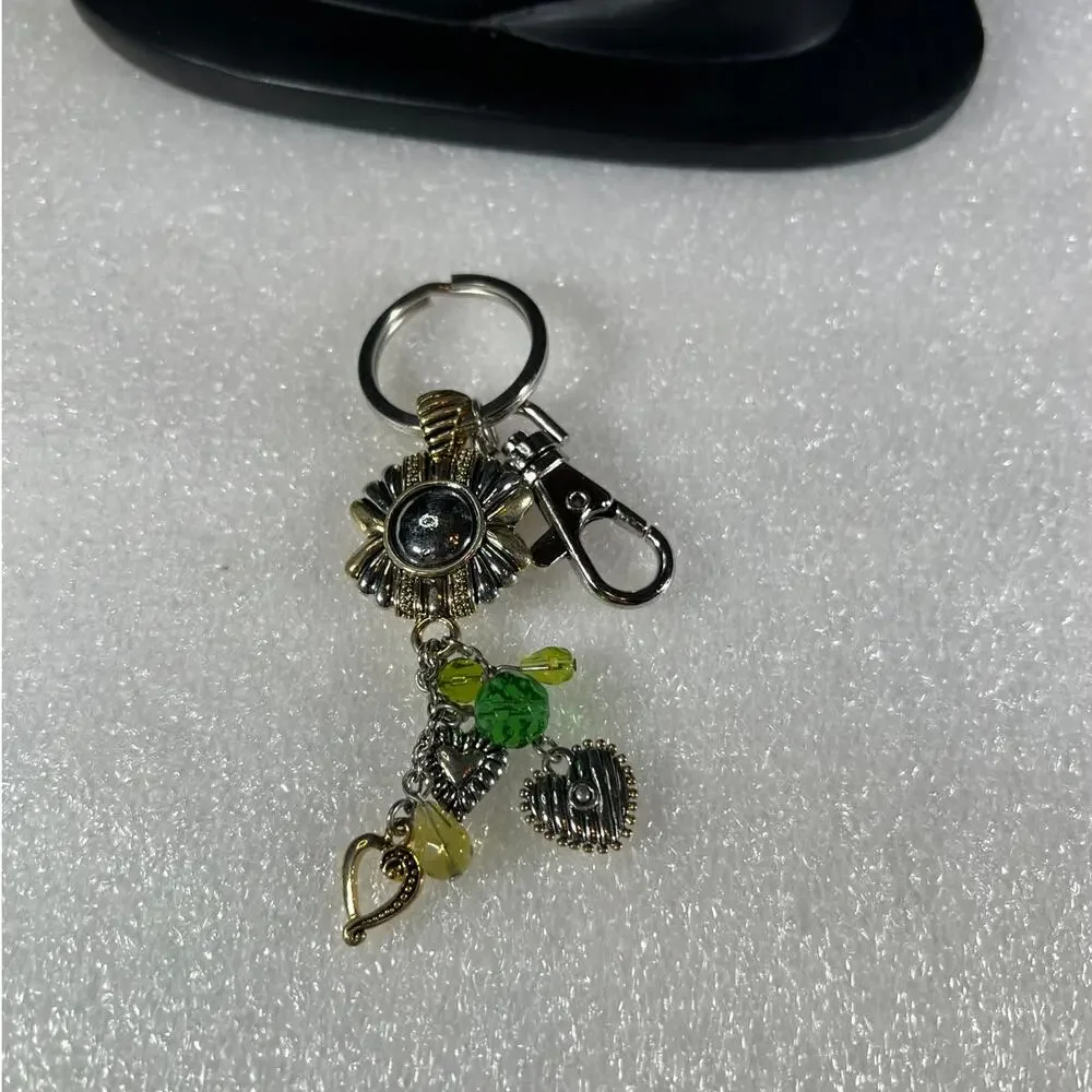 Silver Gold Tone Floral Heart Keychain Bag Clip Accessory NEW Retro Deadstock